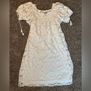 Trulli white sheer floral dress w/adjustable sleeves